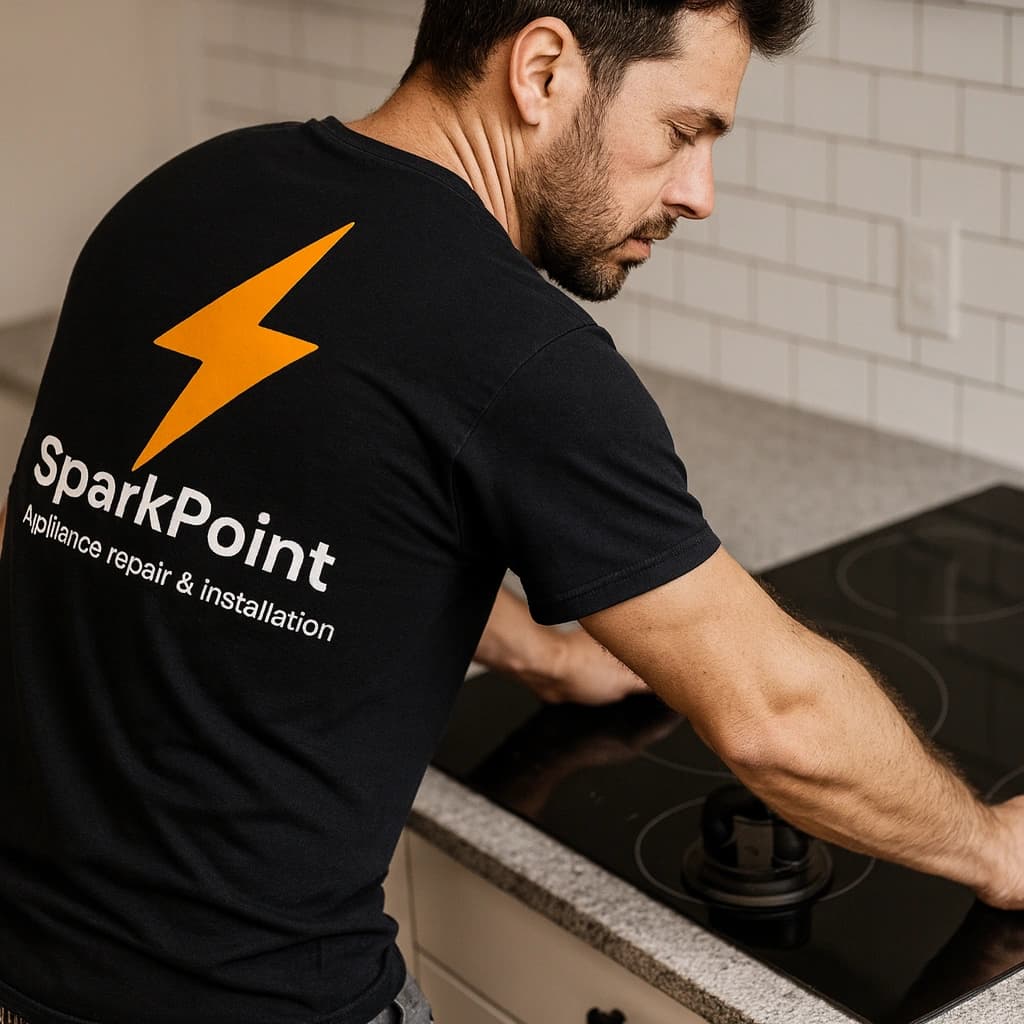 SparkPoint technician repairing electric cooktop in Brooklyn
