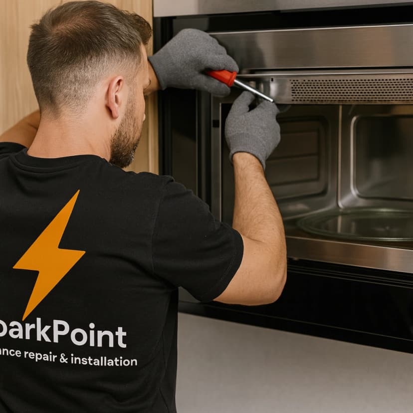 SparkPoint technician fixing microwave