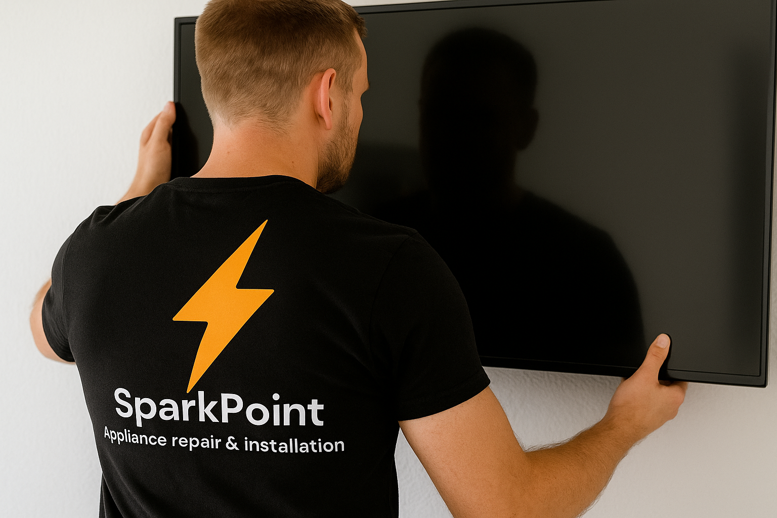 Professional TV mounting service - family enjoying mounted flat-screen TV in modern NYC living room with clean cable management