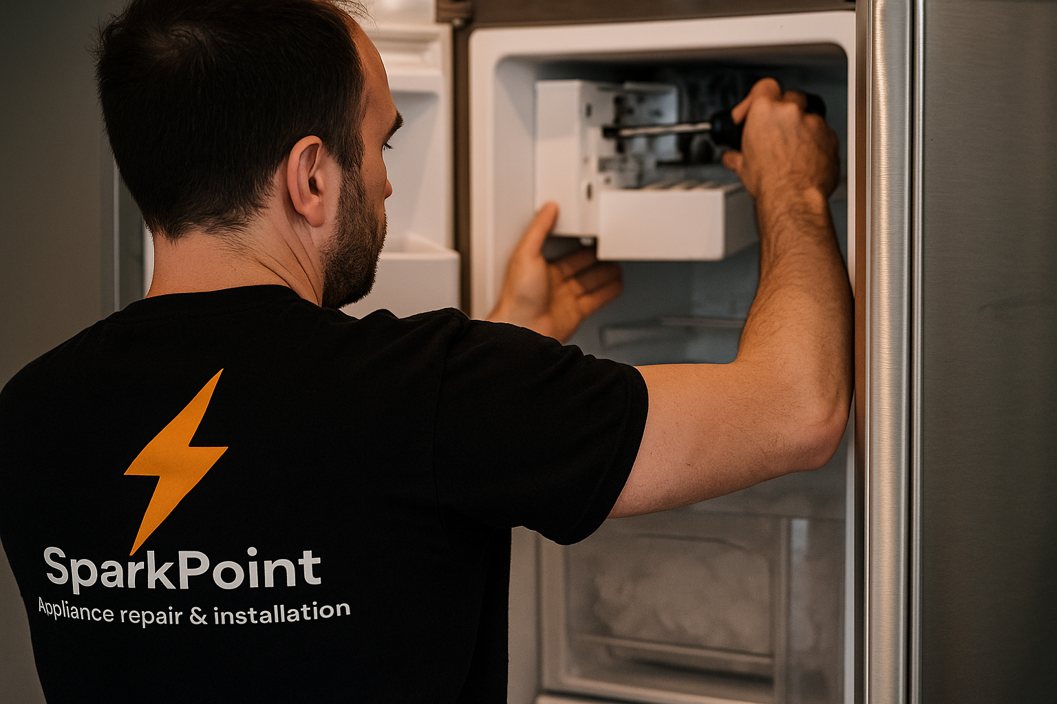 SparkPoint technician servicing built-in ice maker - professional ice maker maintenance and repair NYC