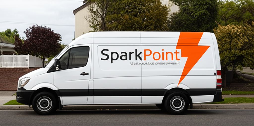SparkPoint Appliance Repair & Installation service van with orange lightning bolt logo